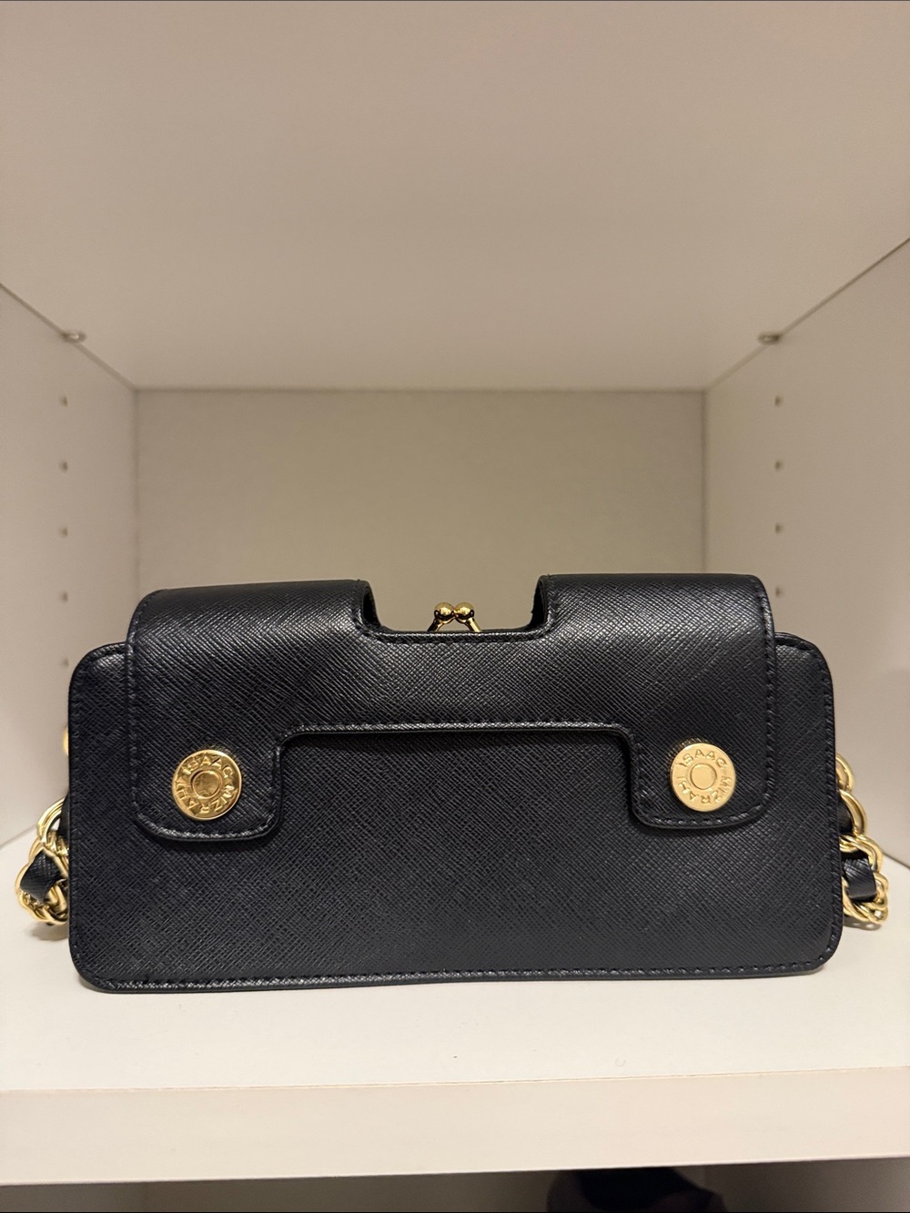 Isaac Mizrahi Black Crossbody Wallet with Gold Hardware